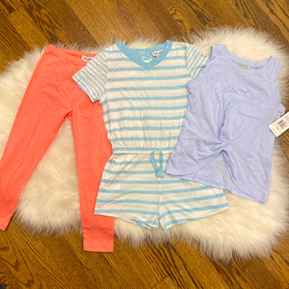 NWT Girl’s 4/5 Summer blue tank, romper and pink pants